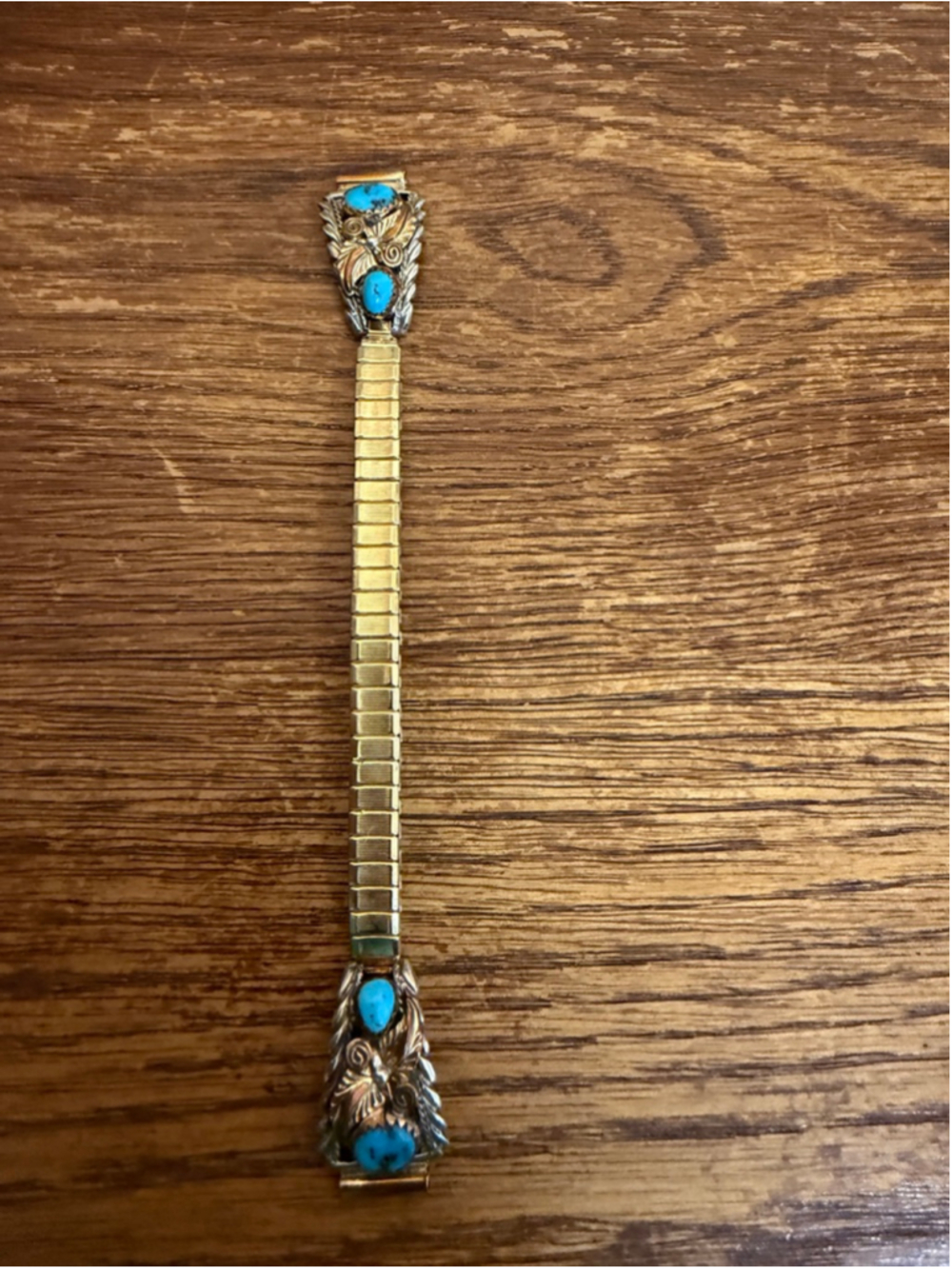 Vintage Sterling Silver Turquoise Watch Tips Stretch Band Southwestern Native